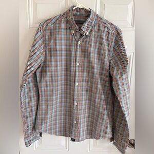 Dunderdon Shirt Mens Large Blue Long Sleeve Check Poplin‎ Button Up 100% Cotton
